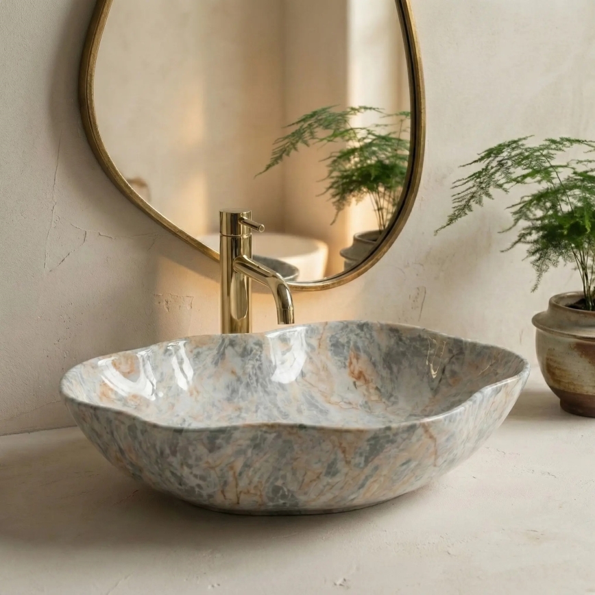 REA-U0620 - Lavabo da appoggio PEARL 38x50,5 cm ceramica/grigio/beige/effetto pietra