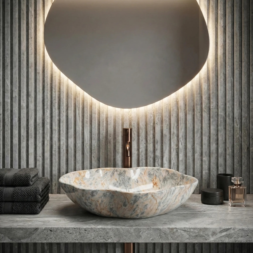 REA-U0620 - Lavabo da appoggio PEARL 38x50,5 cm ceramica/grigio/beige/effetto pietra