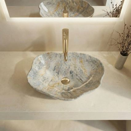 REA-U0620 - Lavabo da appoggio PEARL 38x50,5 cm ceramica/grigio/beige/effetto pietra