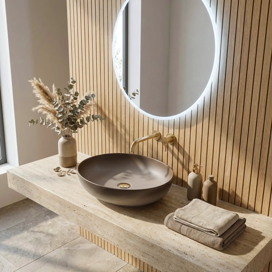 REA-U0627 - Lavabo da appoggio CAROLA 39x51,5 cm ceramica/beige/marrone