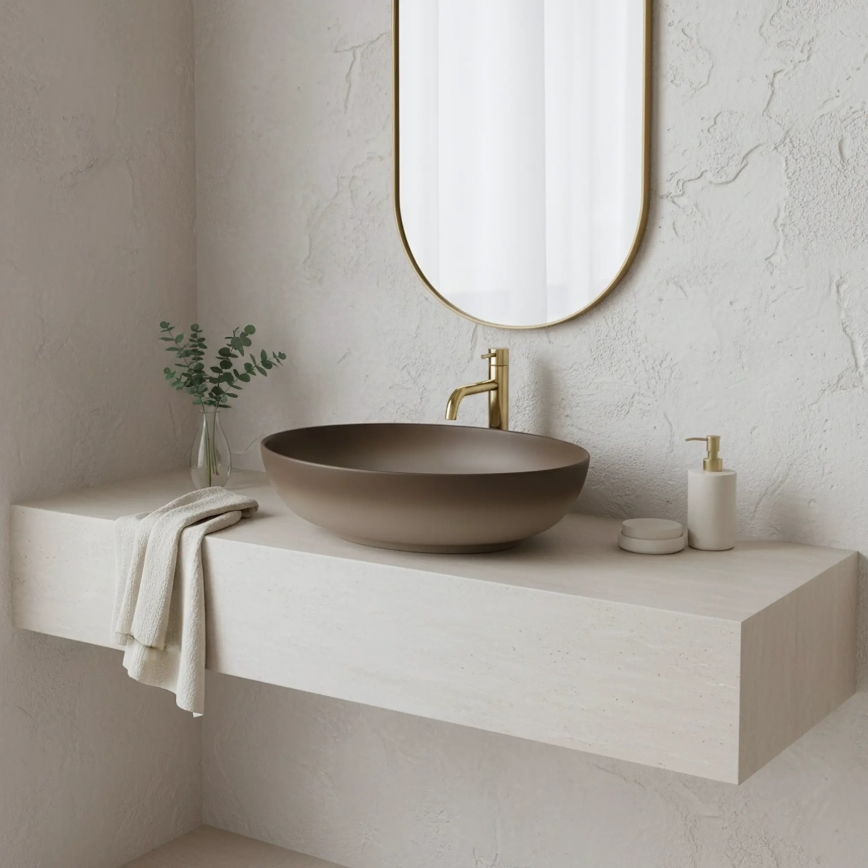 REA-U0627 - Lavabo da appoggio CAROLA 39x51,5 cm ceramica/beige/marrone