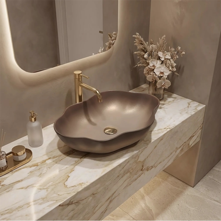 REA-U0629 - Lavabo da appoggio PEARL 38x50,5 cm ceramica/marrone