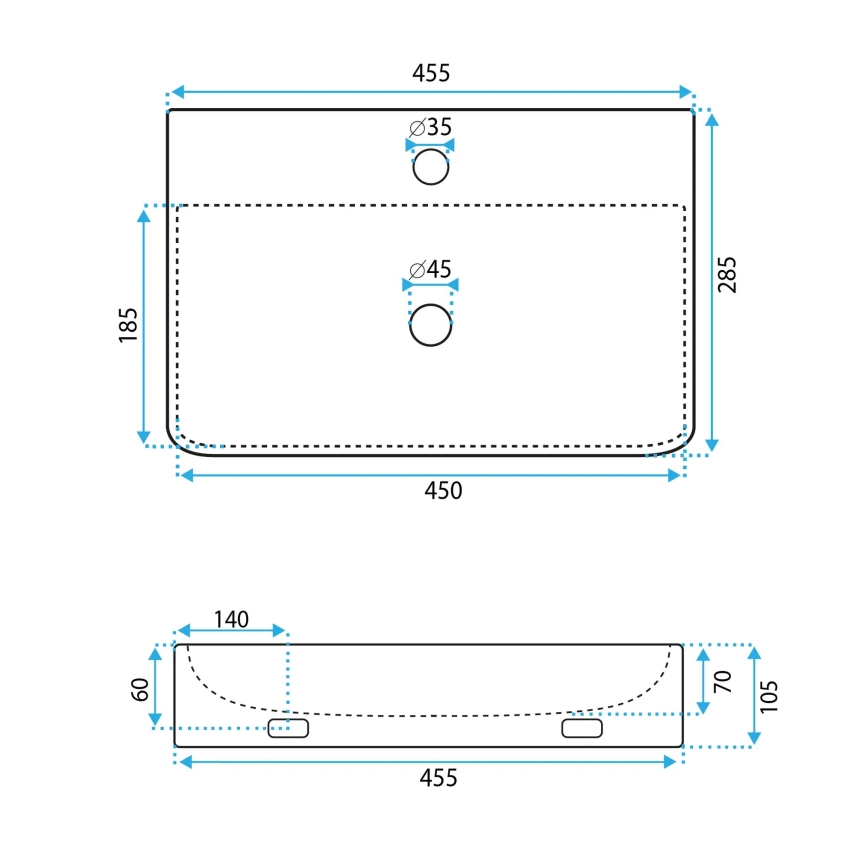 REA-U0630 - Lavabo da appoggio/sospeso NAOMI 28,5x45,5 cm ceramica/bianca