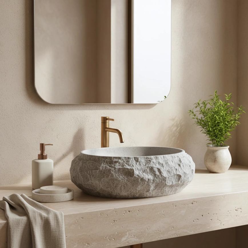 REA-U0633 - Lavabo da appoggio MIKA GABRO 38x50 cm grigio/effetto pietra