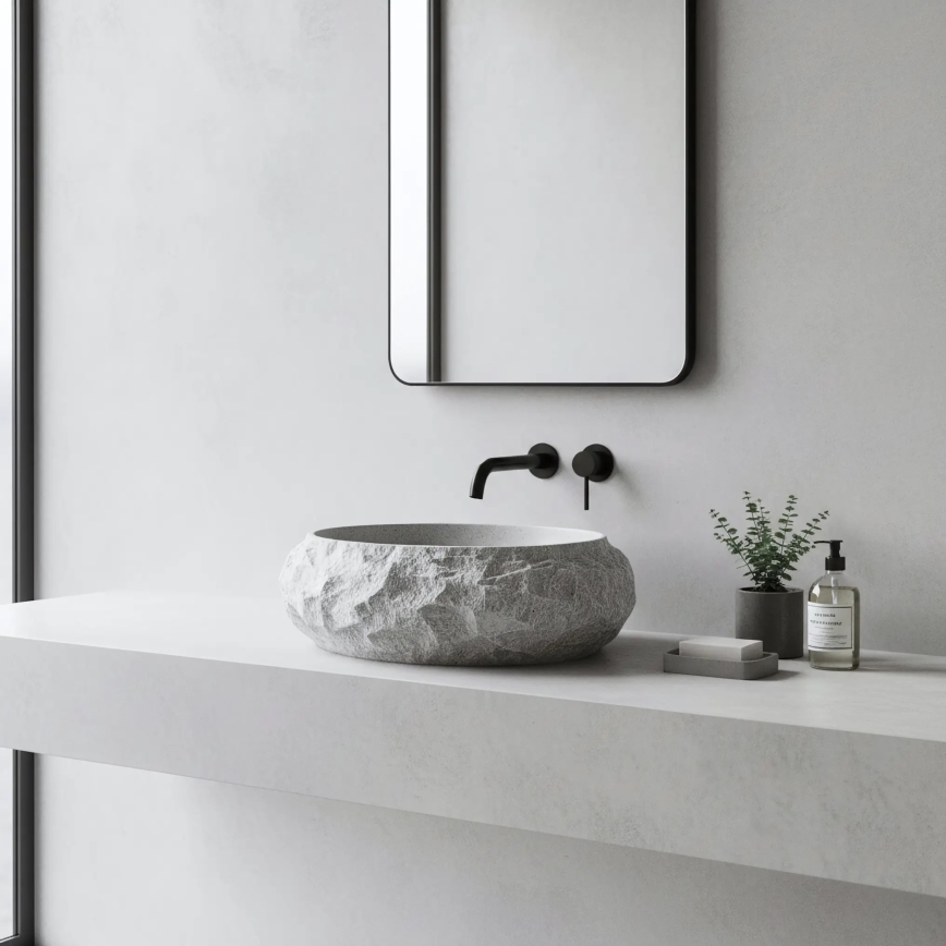 REA-U0633 - Lavabo da appoggio MIKA GABRO 38x50 cm grigio/effetto pietra