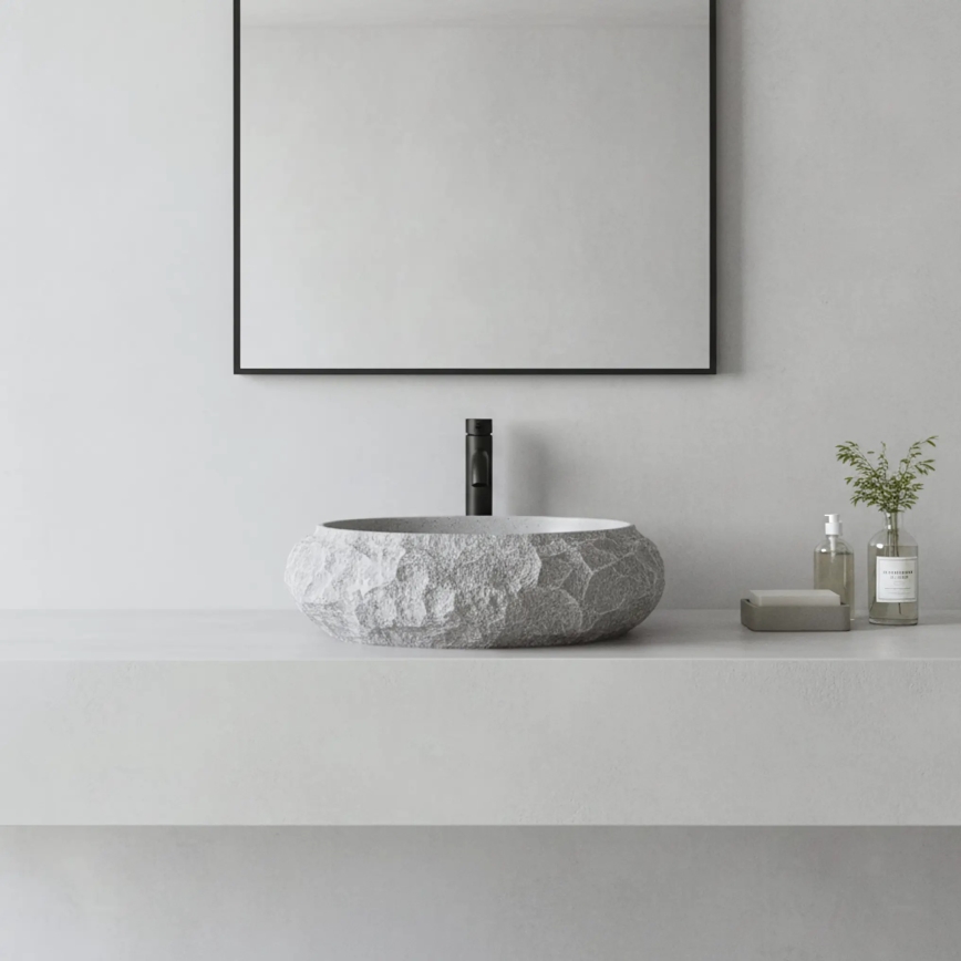 REA-U0633 - Lavabo da appoggio MIKA GABRO 38x50 cm grigio/effetto pietra