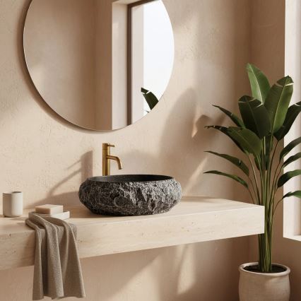 REA-U0634 - Lavabo da appoggio MIKA GABRO 38x50 cm nero/effetto pietra