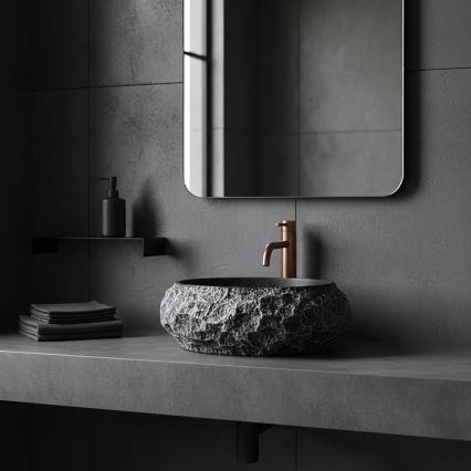 REA-U0634 - Lavabo da appoggio MIKA GABRO 38x50 cm nero/effetto pietra