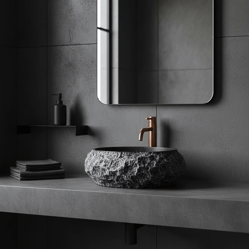 REA-U0634 - Lavabo da appoggio MIKA GABRO 38x50 cm nero/effetto pietra