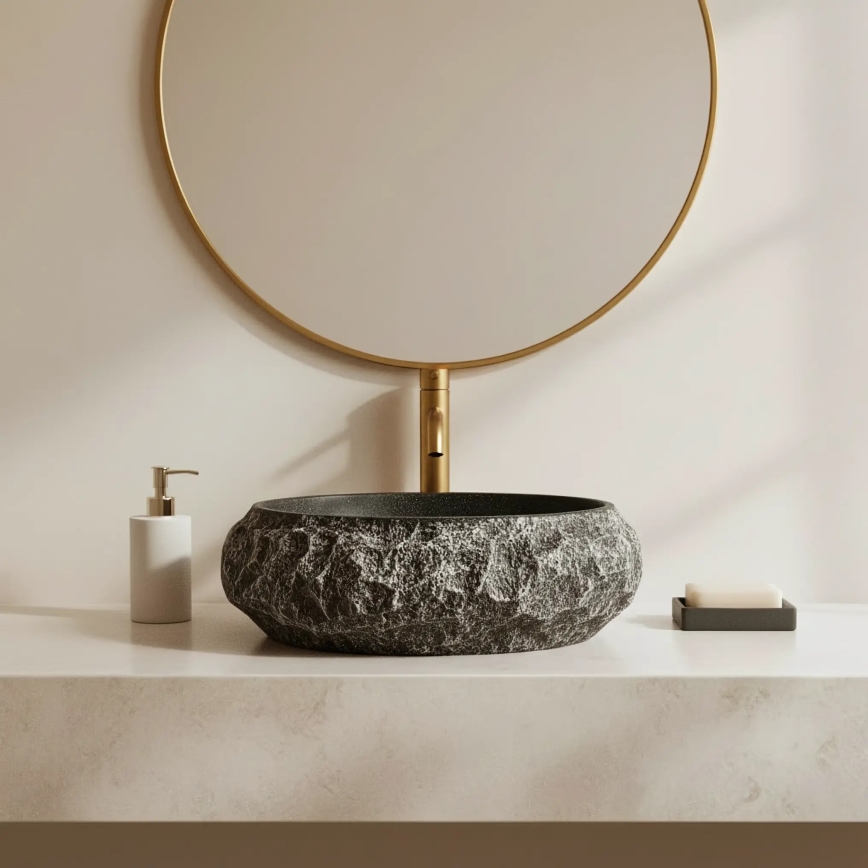 REA-U0634 - Lavabo da appoggio MIKA GABRO 38x50 cm nero/effetto pietra