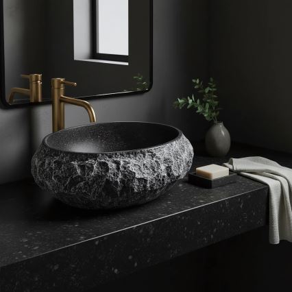 REA-U0634 - Lavabo da appoggio MIKA GABRO 38x50 cm nero/effetto pietra