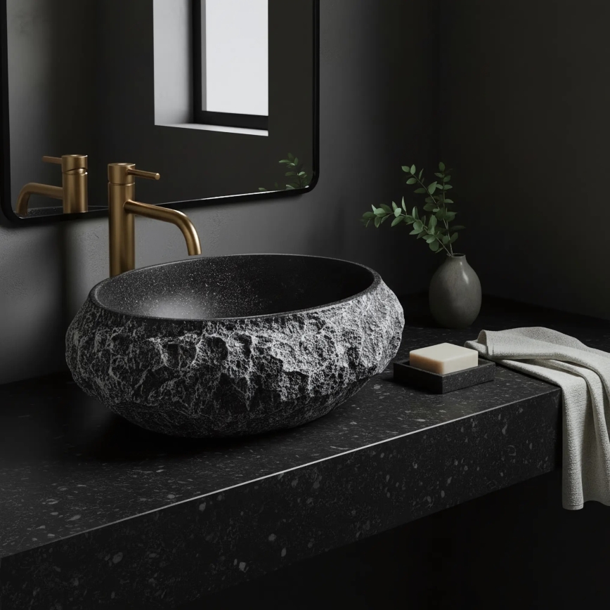 REA-U0634 - Lavabo da appoggio MIKA GABRO 38x50 cm nero/effetto pietra