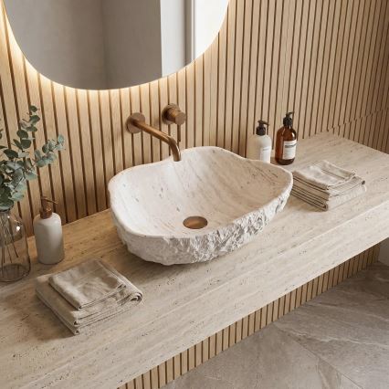 REA-U0642 - Lavabo da appoggio ISLA 37x49 cm bianco/beige/effetto pietra