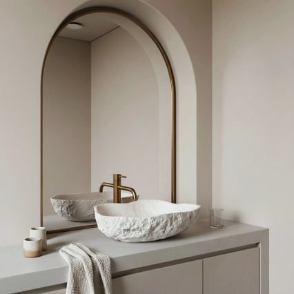 REA-U0642 - Lavabo da appoggio ISLA 37x49 cm bianco/beige/effetto pietra