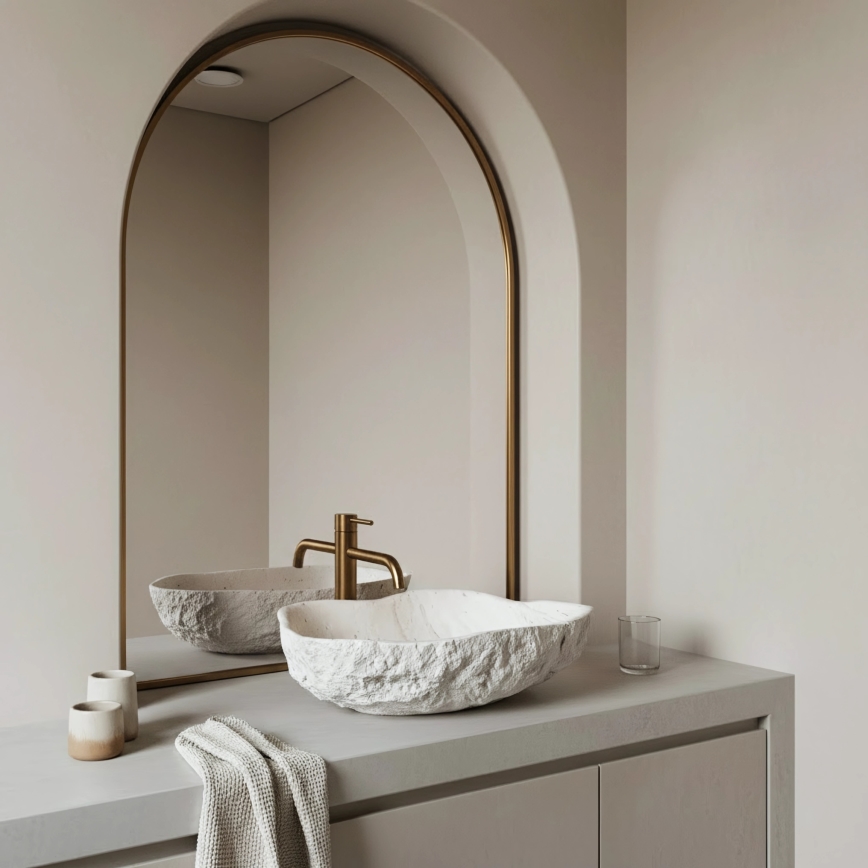 REA-U0642 - Lavabo da appoggio ISLA 37x49 cm bianco/beige/effetto pietra