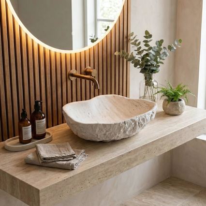 REA-U0642 - Lavabo da appoggio ISLA 37x49 cm bianco/beige/effetto pietra