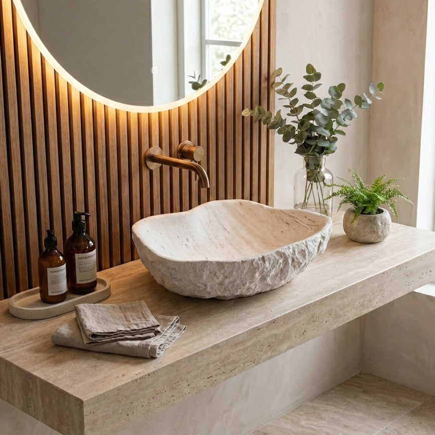 REA-U0642 - Lavabo da appoggio ISLA 37x49 cm bianco/beige/effetto pietra