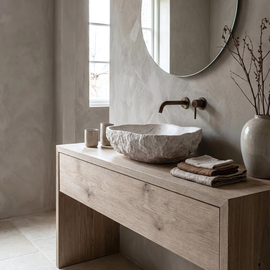REA-U0642 - Lavabo da appoggio ISLA 37x49 cm bianco/beige/effetto pietra