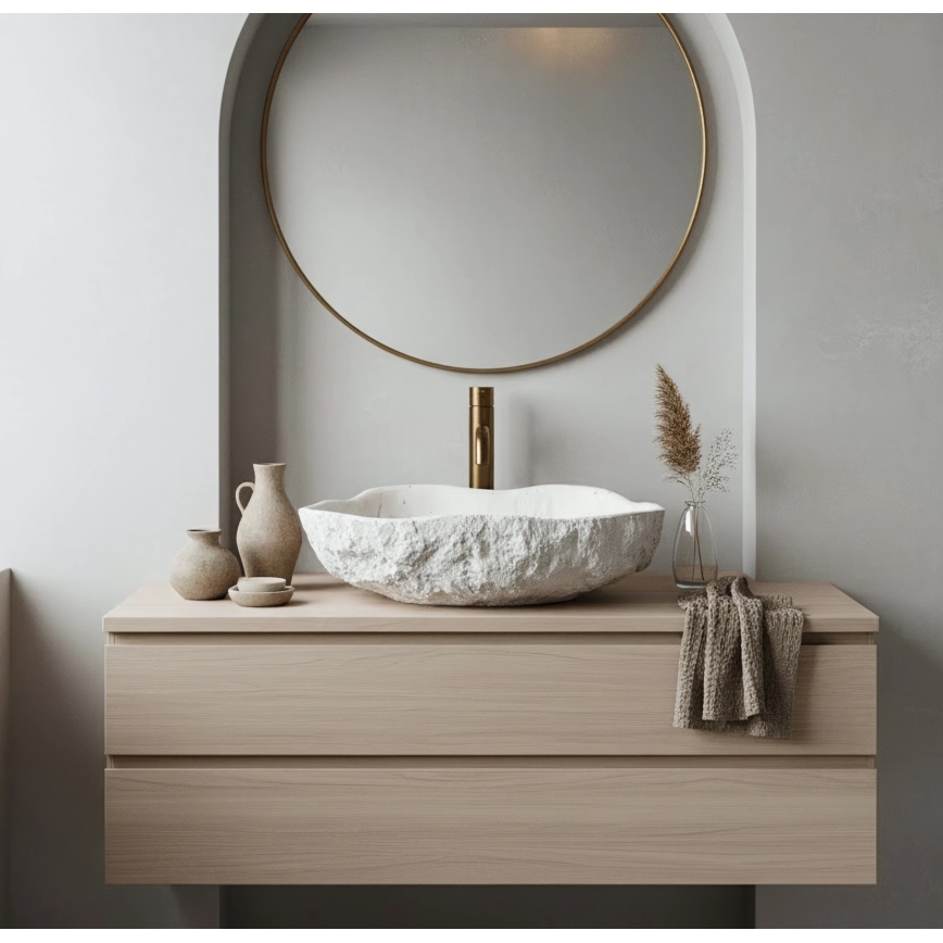 REA-U0642 - Lavabo da appoggio ISLA 37x49 cm bianco/beige/effetto pietra