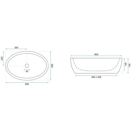 REA-U0656 - Lavabo da appoggio MELANIA 40,5x60 cm ceramica/bianco lucido
