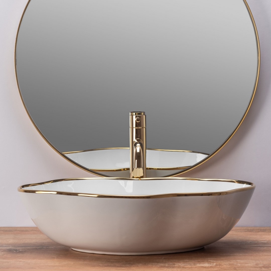 REA-U0696 - Lavabo da appoggio PEARL 38x50,5 cm ceramica/bianco lucido/oro