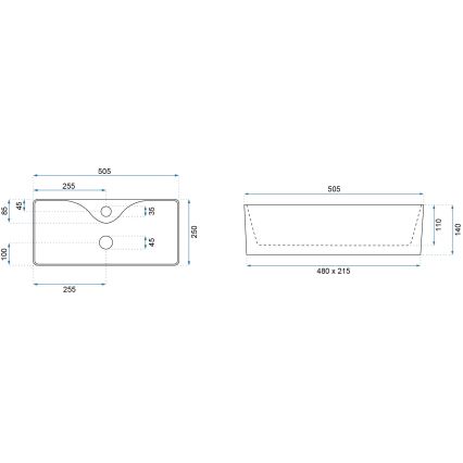 REA-U0699 - Lavabo da appoggio MERY 25x50,5 cm ceramica/bianco lucido