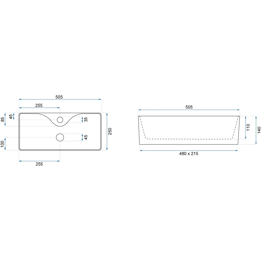 REA-U0699 - Lavabo da appoggio MERY 25x50,5 cm ceramica/bianco lucido