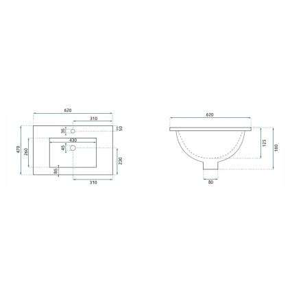 REA-U0786 - Lavabo da incasso DAFNE 47x62 cm ceramica/bianco lucido