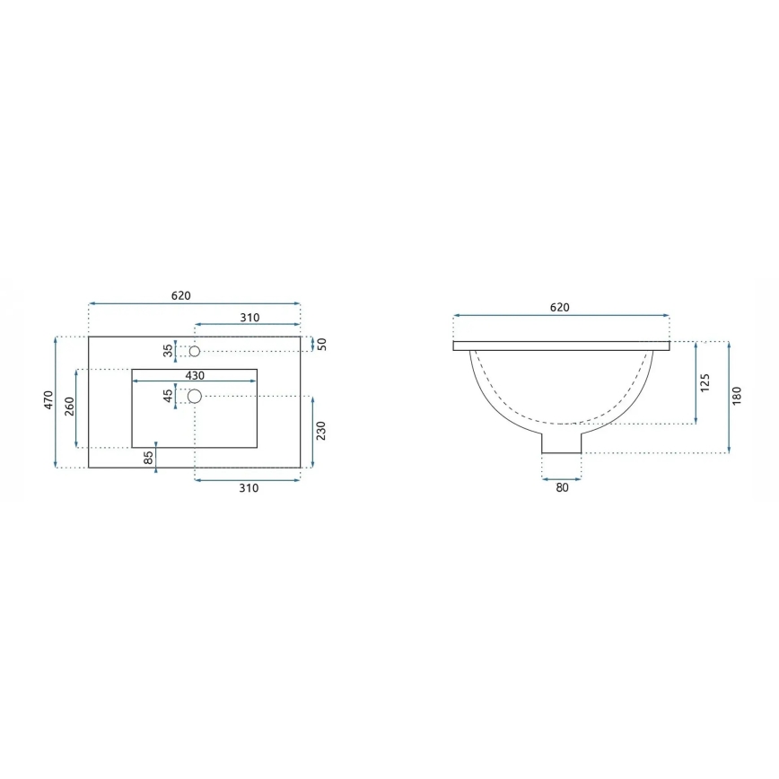 REA-U0786 - Lavabo da incasso DAFNE 47x62 cm ceramica/bianco lucido