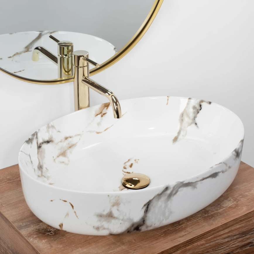 REA-U1232 - Lavabo da appoggio QUEEN 41,5x55 cm ceramica/effetto pietra