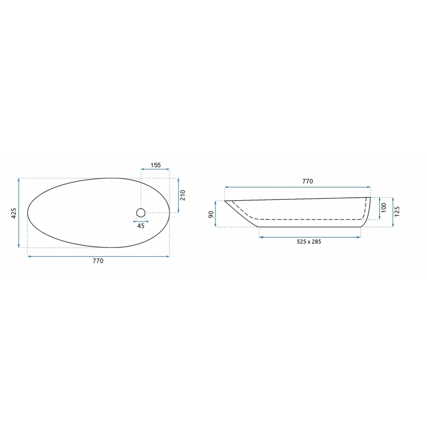REA-U1500 - Lavabo da appoggio GRETA 42,5x77 cm ceramica/bianco lucido