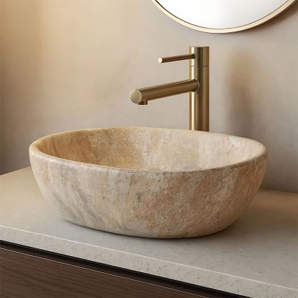 REA-U3000 - Lavabo da appoggio AMELIA 34,5x48 cm ceramica/beige/effetto pietra