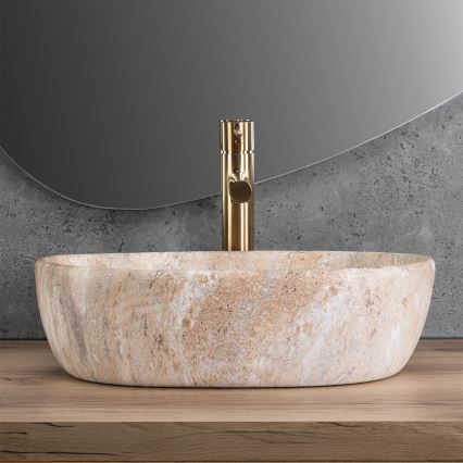 REA-U3000 - Lavabo da appoggio AMELIA 34,5x48 cm ceramica/beige/effetto pietra