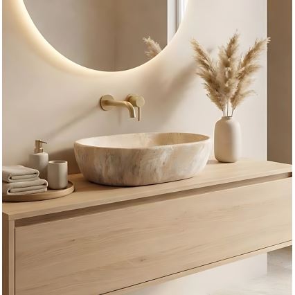 REA-U3000 - Lavabo da appoggio AMELIA 34,5x48 cm ceramica/beige/effetto pietra