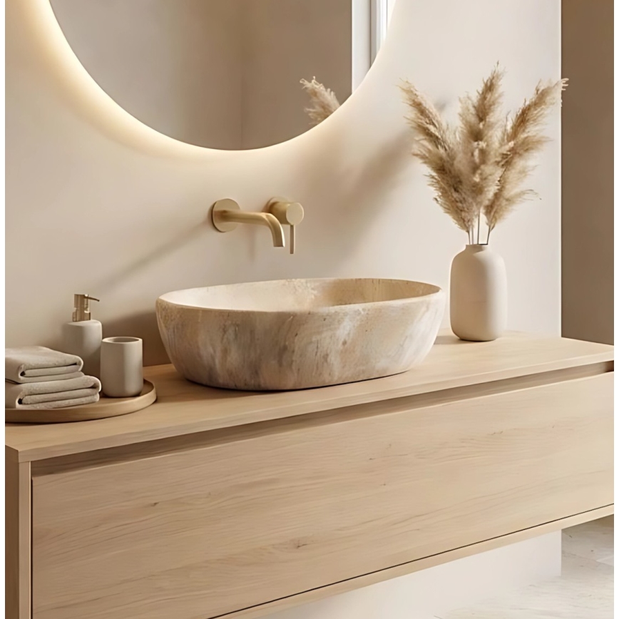 REA-U3000 - Lavabo da appoggio AMELIA 34,5x48 cm ceramica/beige/effetto pietra