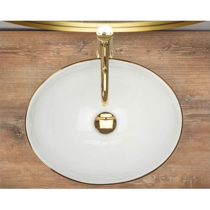 REA-U3287 - Lavabo da appoggio SOFIA 34,5x41 cm in ceramica/bianco lucido/oro