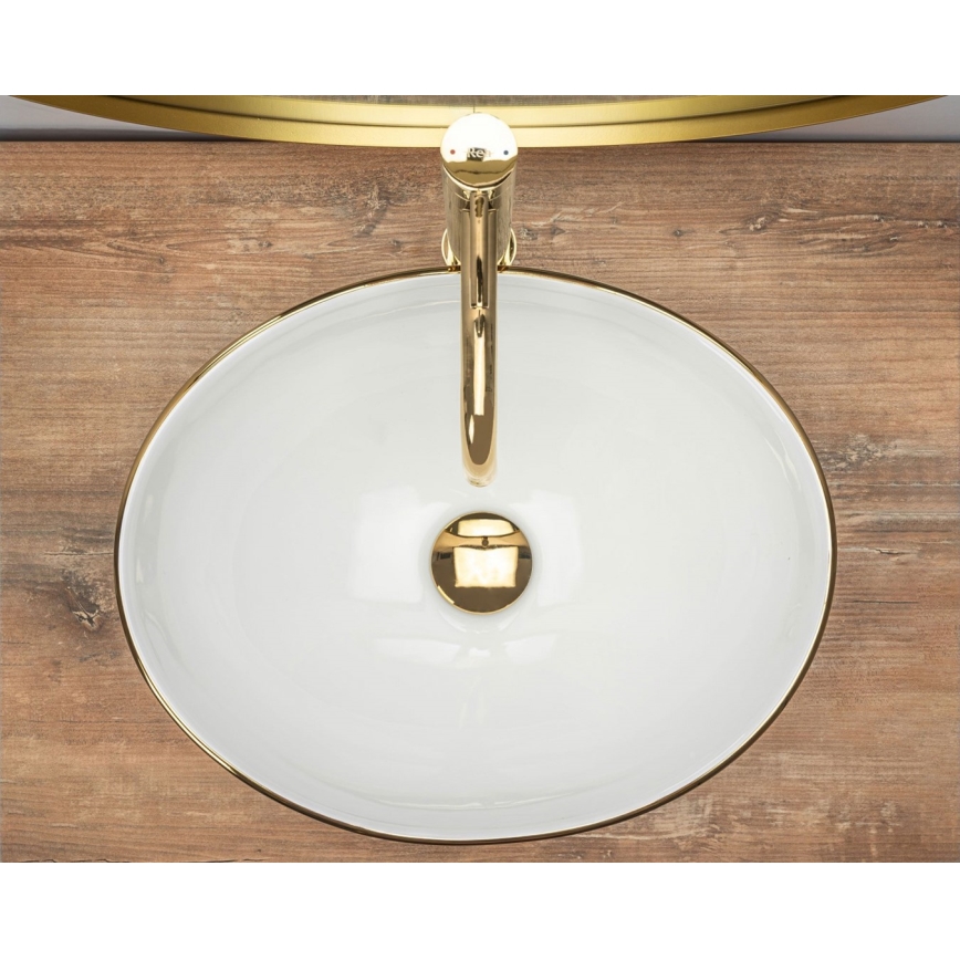 REA-U3287 - Lavabo da appoggio SOFIA 34,5x41 cm in ceramica/bianco lucido/oro