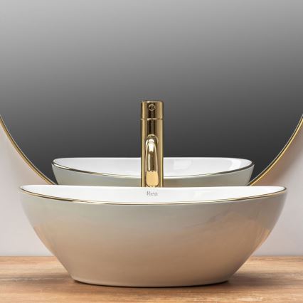 REA-U3287 - Lavabo da appoggio SOFIA 34,5x41 cm in ceramica/bianco lucido/oro