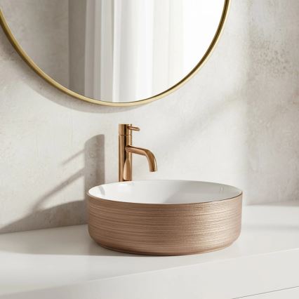 REA-U3303 - Lavabo da appoggio SAMI Ø 37 cm ceramica/bianco/oro
