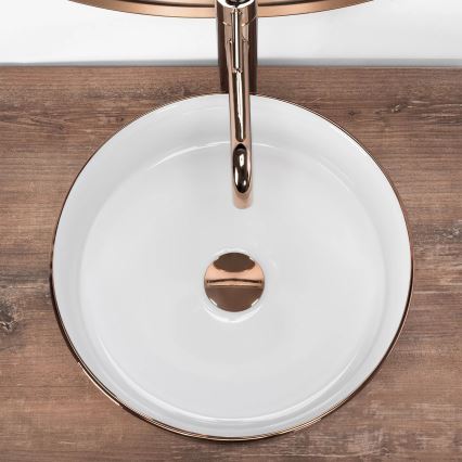 REA-U3303 - Lavabo da appoggio SAMI Ø 37 cm ceramica/bianco/oro