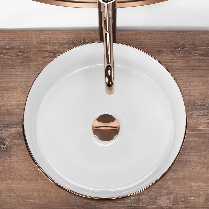 REA-U3303 - Lavabo da appoggio SAMI Ø 37 cm ceramica/bianco/oro