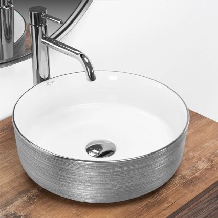 REA-U3304 - Lavabo da appoggio SAMI Ø 36 cm ceramica/bianco/argento