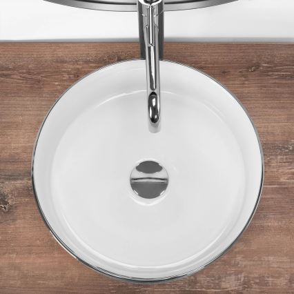 REA-U3304 - Lavabo da appoggio SAMI Ø 36 cm ceramica/bianco/argento