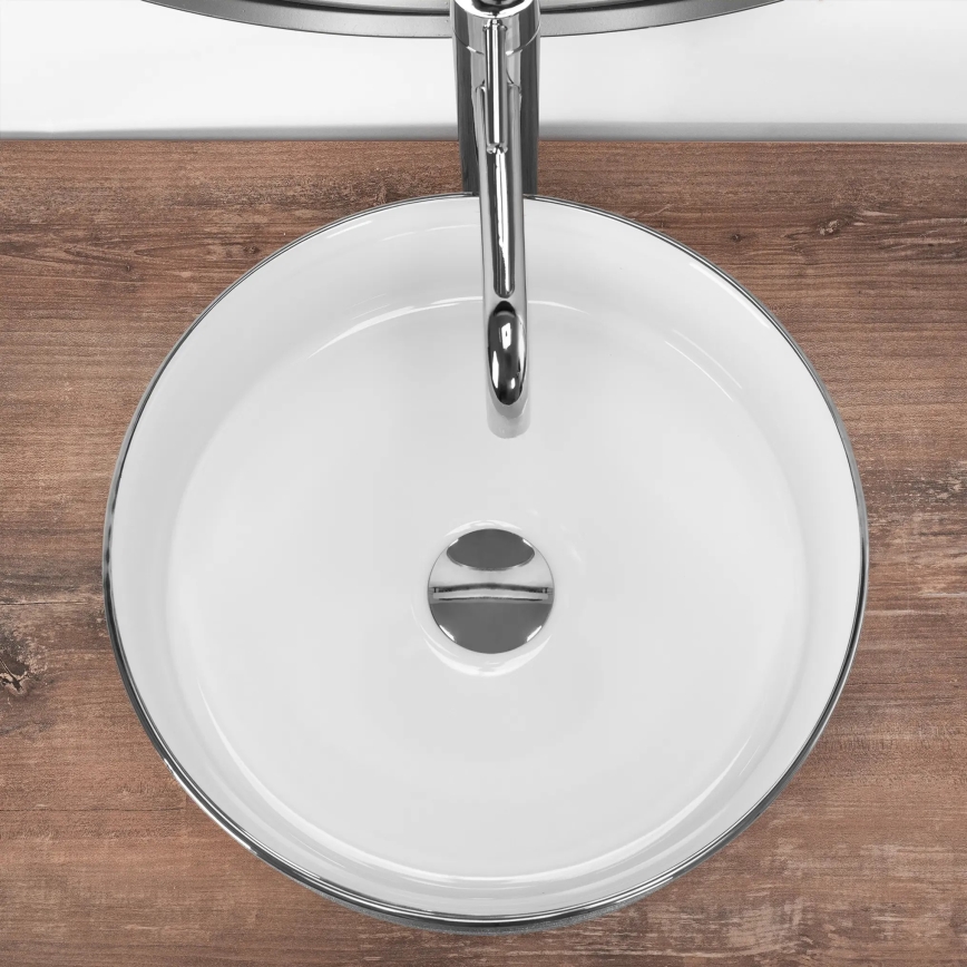 REA-U3304 - Lavabo da appoggio SAMI Ø 36 cm ceramica/bianco/argento