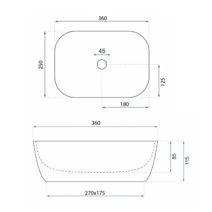 REA-U3321 - Lavabo da appoggio BELINDA MINI 25x36 cm, ceramica, grigio effetto pietra