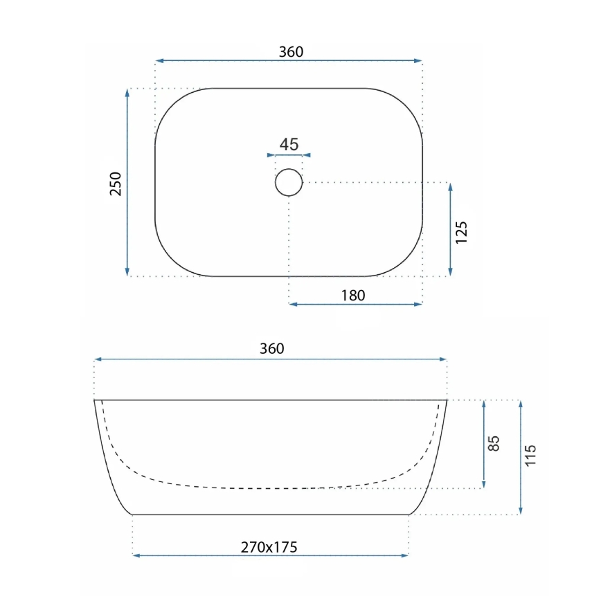 REA-U3321 - Lavabo da appoggio BELINDA MINI 25x36 cm, ceramica, grigio effetto pietra
