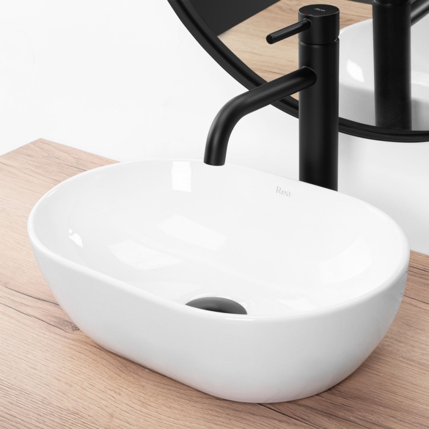 REA-U3322 - Lavabo da appoggio AMELIA MINI 26x38 cm in ceramica, bianco lucido