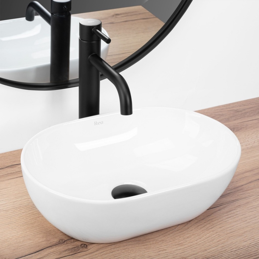 REA-U3322 - Lavabo da appoggio AMELIA MINI 26x38 cm in ceramica, bianco lucido