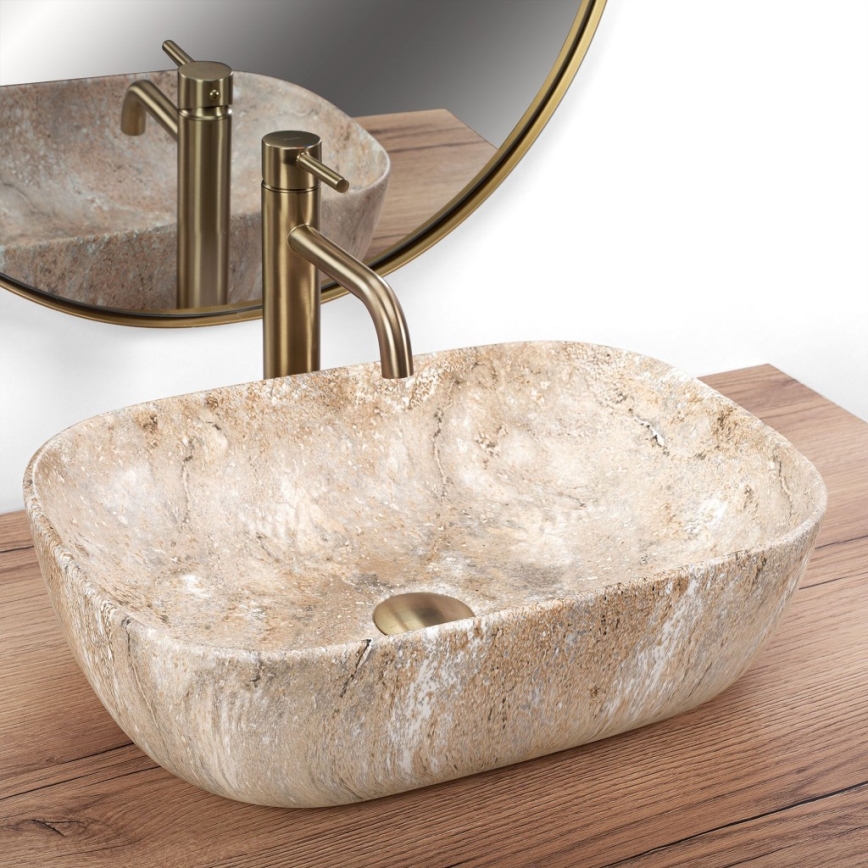 REA-U3323 - Lavabo da appoggio BELINDA 33,5x46,5 cm in ceramica/effetto pietra
