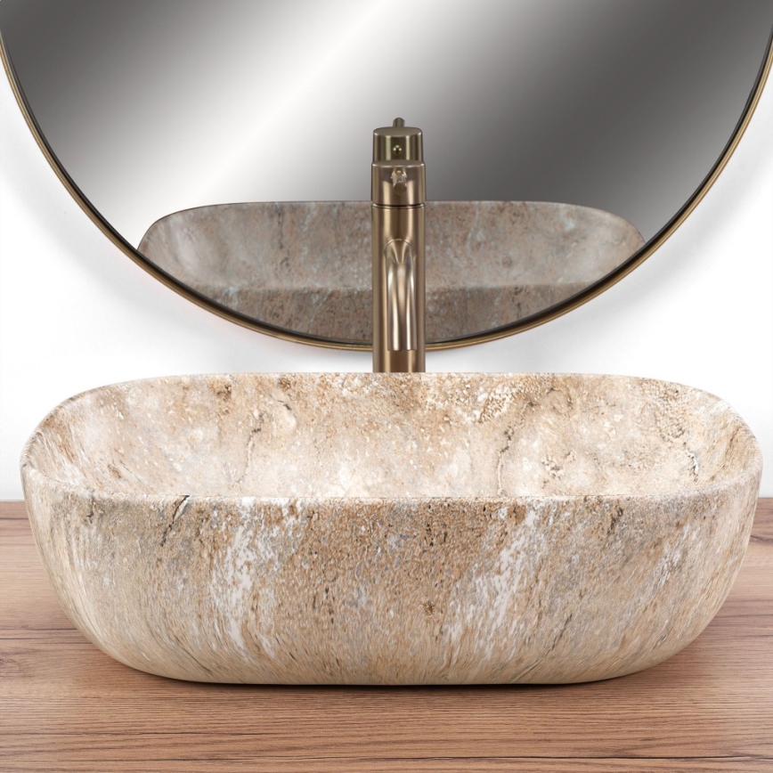 REA-U3323 - Lavabo da appoggio BELINDA 33,5x46,5 cm in ceramica/effetto pietra